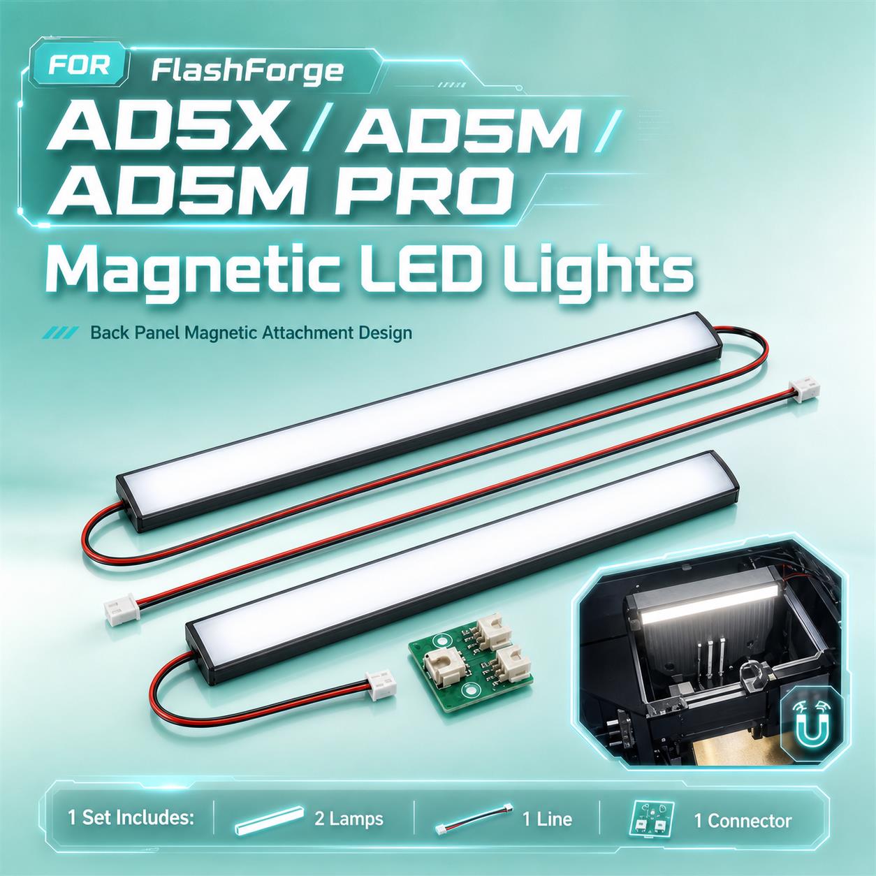 Led El Wire - FLASHFORGE Adventurer 5M AD5M 라이트 스트립용