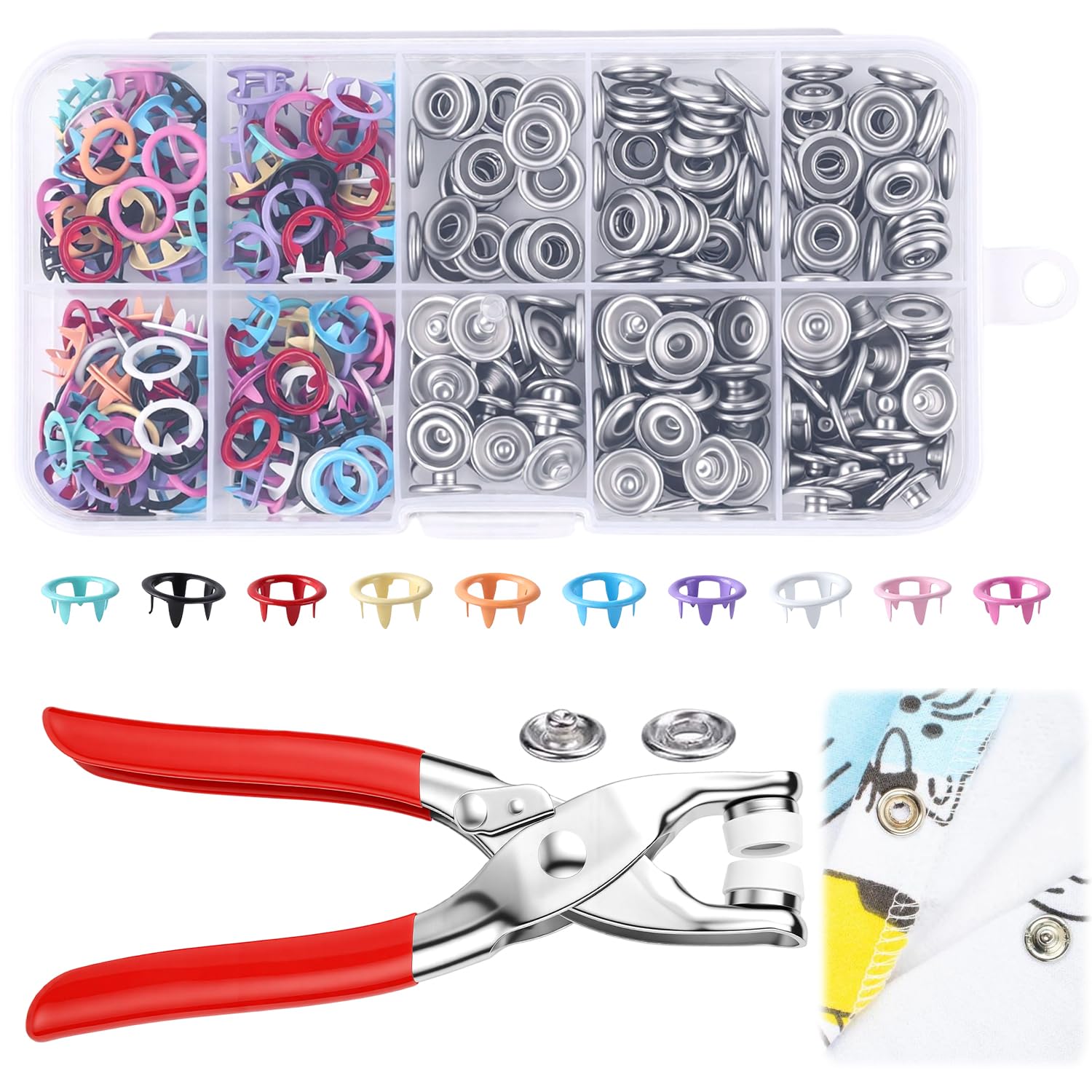 Snap Fastener Set - 100개 금속 단추, 금속 스냅 단추,