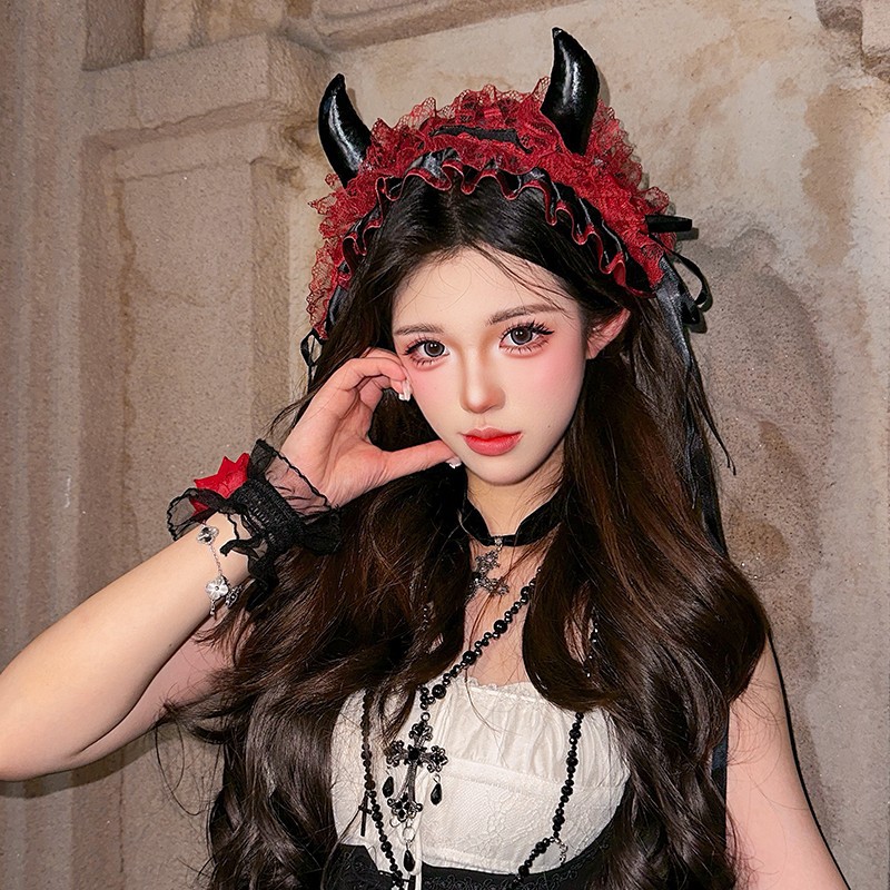 일본 고딕 레이스 리본 머리띠 – 다크 할로윈 헤어 액 - Cosplay Prop Bow 리뷰 및 가격
