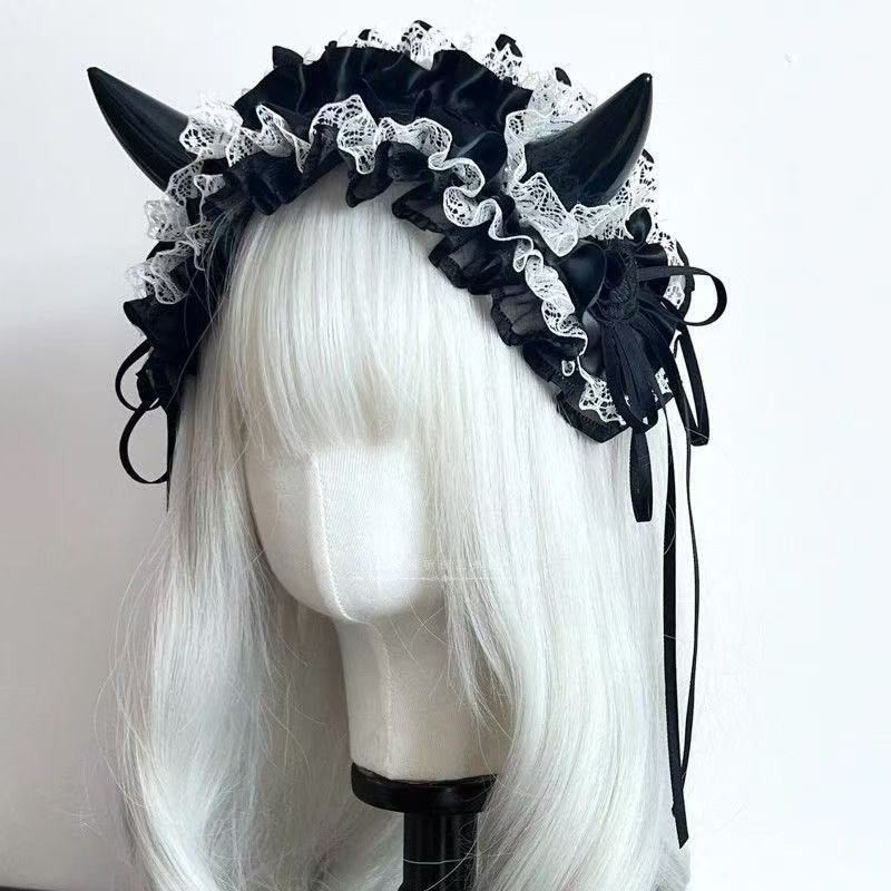 일본 고딕 레이스 리본 머리띠 – 다크 할로윈 헤어 액 - Cosplay Prop Bow 리뷰 및 가격