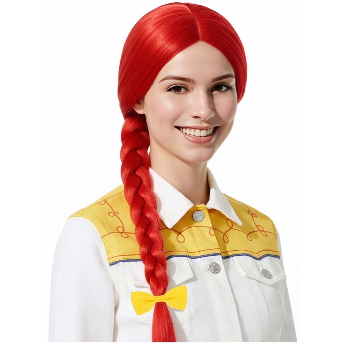밝은 빨간색 61cm 긴 직선 가발 땋은 포니테일 노란 - Cosplay Prop Bow 리뷰 및 가격