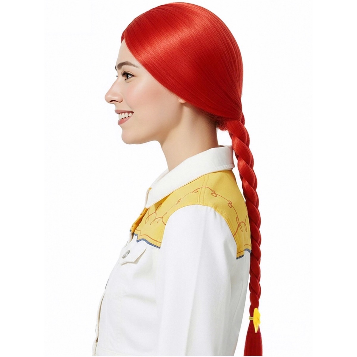 밝은 빨간색 61cm 긴 직선 가발 땋은 포니테일 노란 - Cosplay Prop Bow 리뷰 및 가격