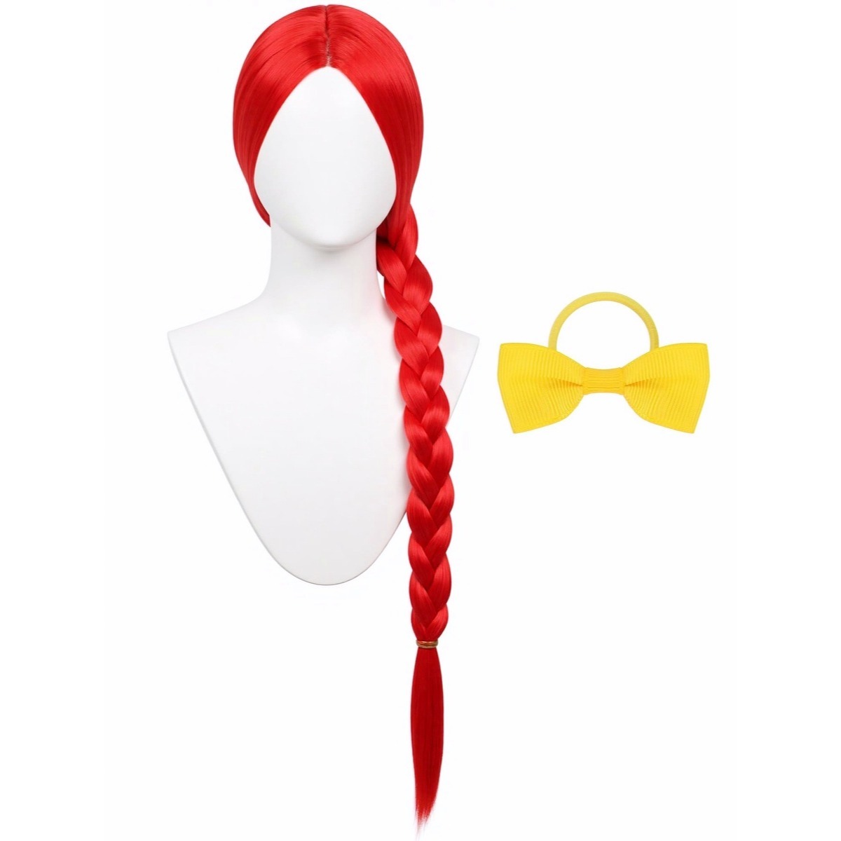 밝은 빨간색 61cm 긴 직선 가발 땋은 포니테일 노란 - Cosplay Prop Bow 리뷰 및 가격
